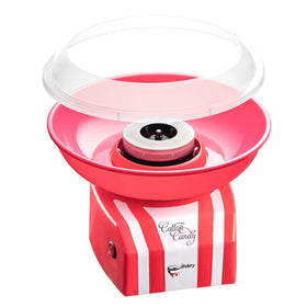 The Candery cotton candy machine with pink base makes fluffy party candy