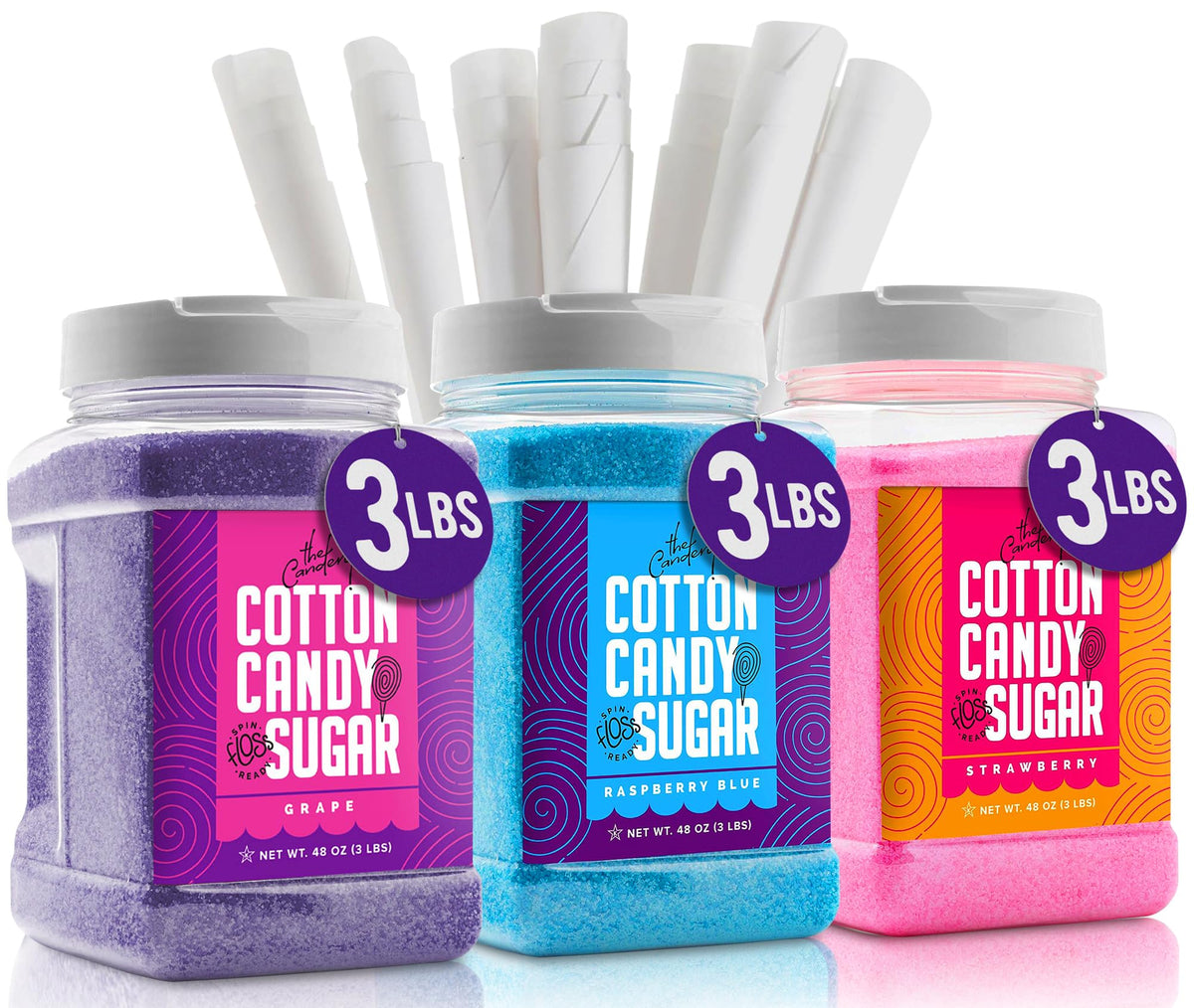 The Candery Raspberry-Blue Cotton Candy Sugar jar ready for easy homemade treats