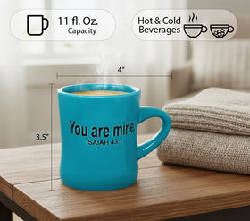 The Chosen You Are Mine mug in teal, 11oz, ready for daily use.