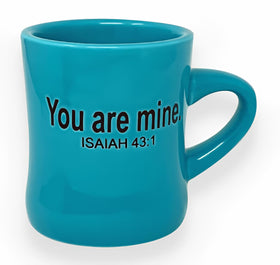 The Chosen You Are Mine mug in teal, front view, ideal for everyday coffee rituals.