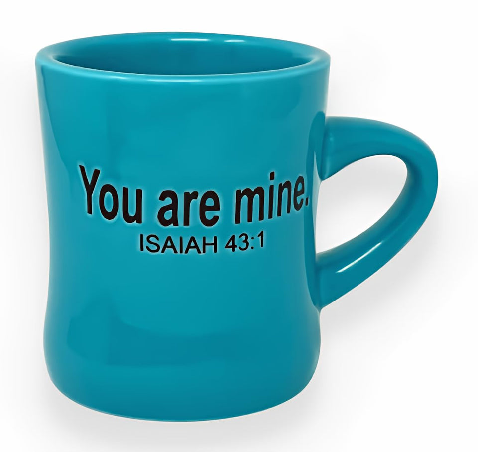 The Chosen You Are Mine mug in teal, front view, ideal for everyday coffee rituals.