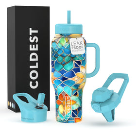 The Coldest Water 36oz tumbler with handle and straw for easy on-the-go hydration.