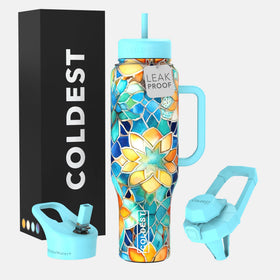 The Coldest Water 46 oz tumbler with handle and straw for leak-free Morrocan Vibes
