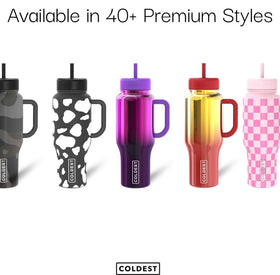 The Coldest Water straw lid variant on Purple Nova tumbler for easy sipping.