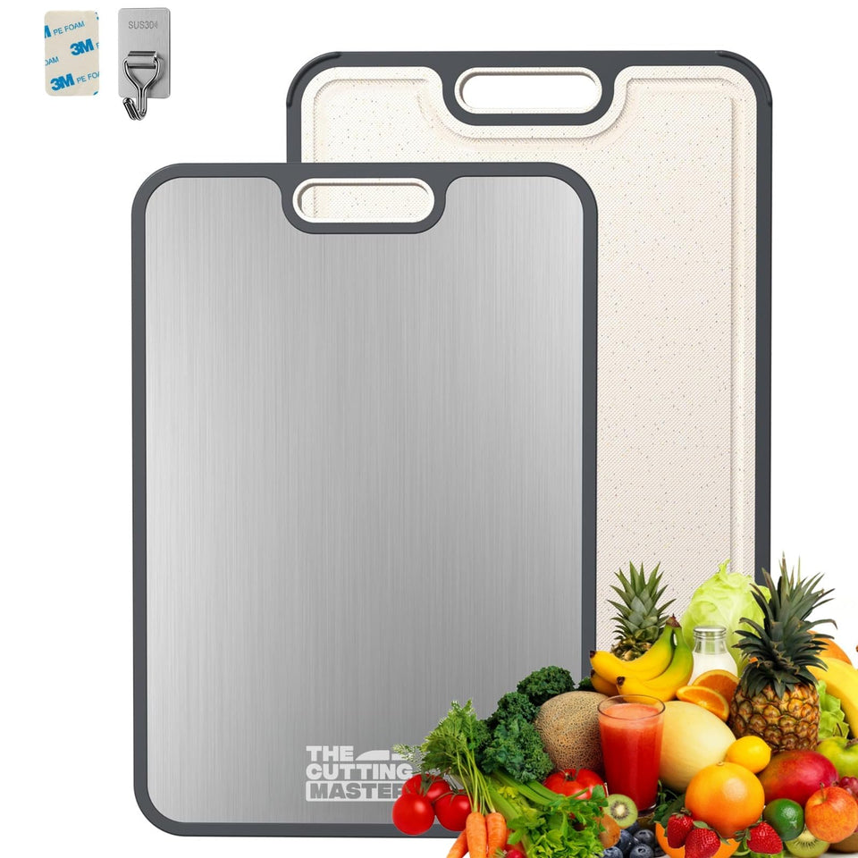 The Cutting Master titanium cutting board with meat surface for clean, efficient meat prep.