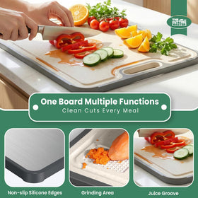 The Cutting Master easy-to-clean non-porous surface cleans quickly after prep.