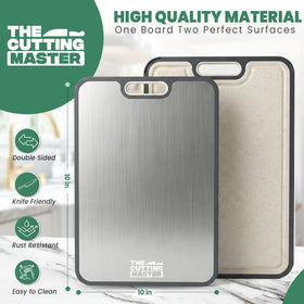 The Cutting Master titanium cutting board produce side for fresh veggie prep.