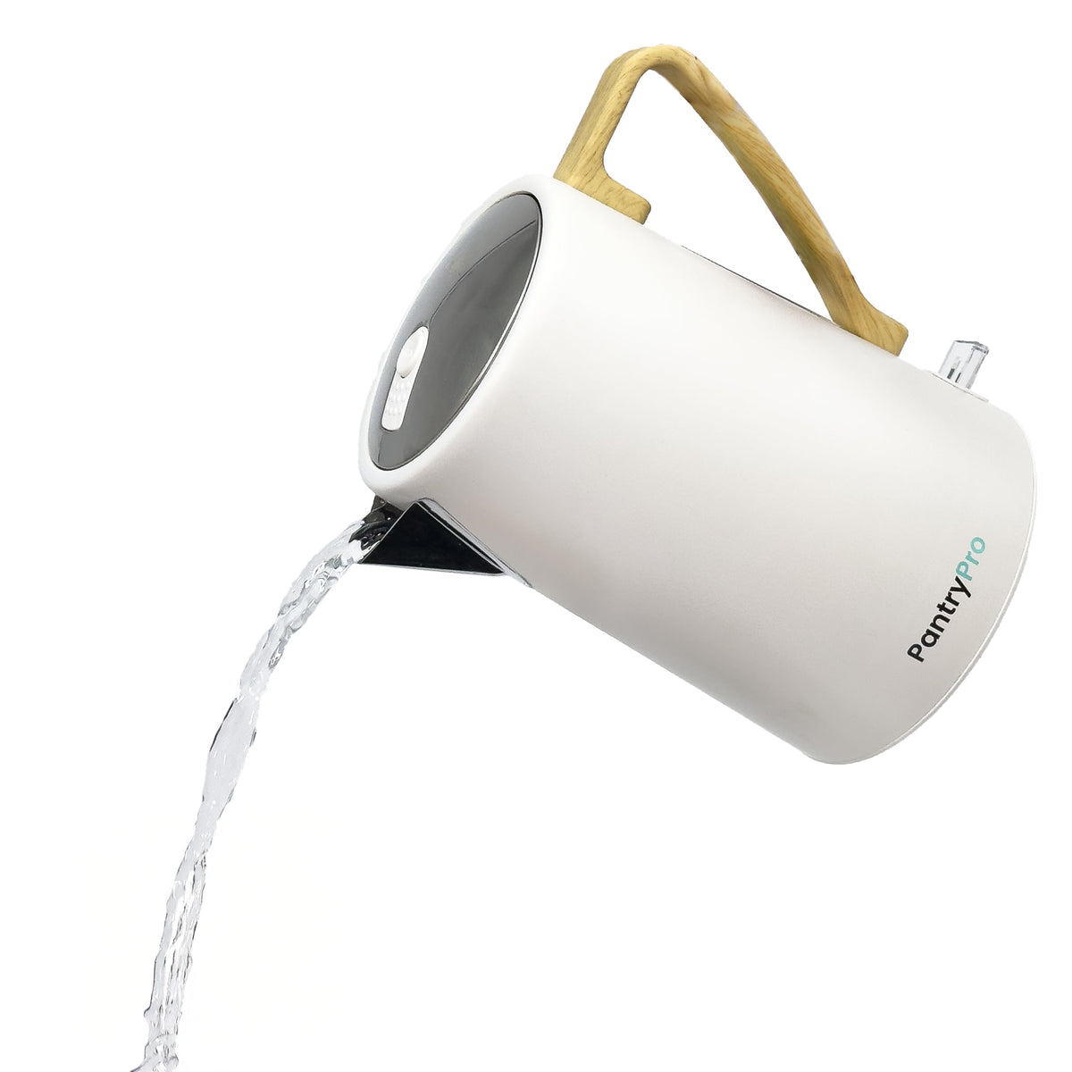 The Display Guys kettle cool-touch handle prevents burns while pouring.