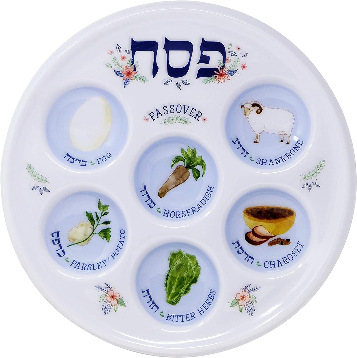 The Dreidel Company Deluxe 10-inch Seder Plate is reusable and easy to wipe clean.