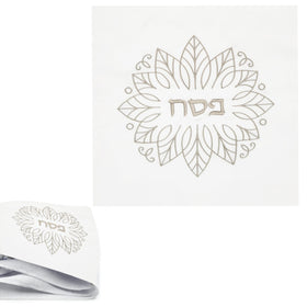 The Dreidel Company embroidered matzah bag with silver leaf design, 13x13 cover keeps matzah neatly arranged