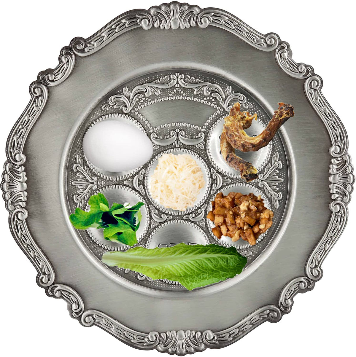 The Dreidel Company pewter Seder plate edge detail showcases craftsmanship.