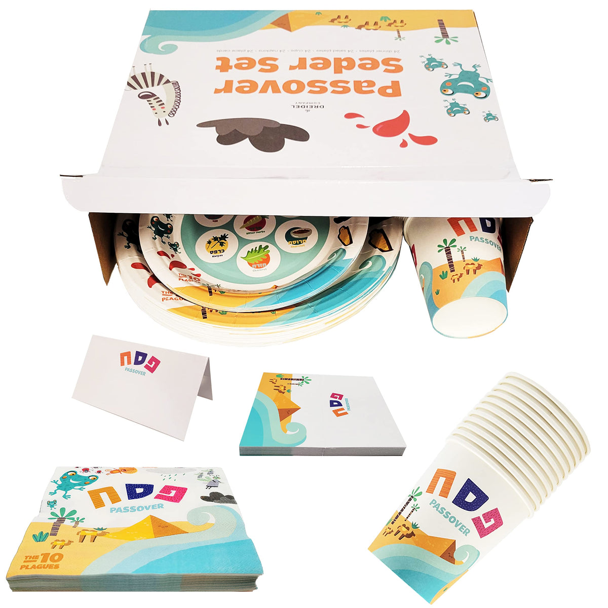 The Dreidel Company Passover 9oz cups set for beverages at the seder.