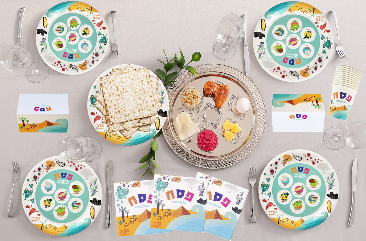 The Dreidel Company Passover 7-inch plates for appetizers and main courses.
