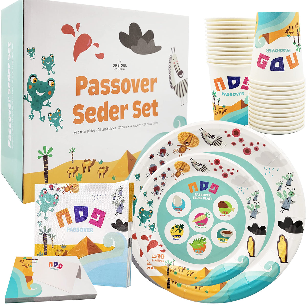 The Dreidel Company Passover 9-inch plates ready for a festive seder.