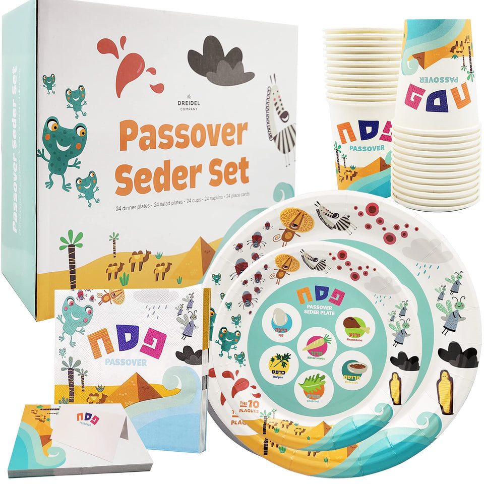 The Dreidel Company Passover 9-inch plates ready for a festive seder.
