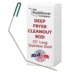 The FryOilSaver Co angled deep fryer cleanout rod clears clogged drains for smoother oil flow.
