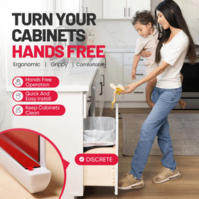 The Handless Handle in action enables hands-free trash access with a simple foot pull.