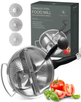 The Hungry Artisan compact food mill with 3 discs for versatile texture control.