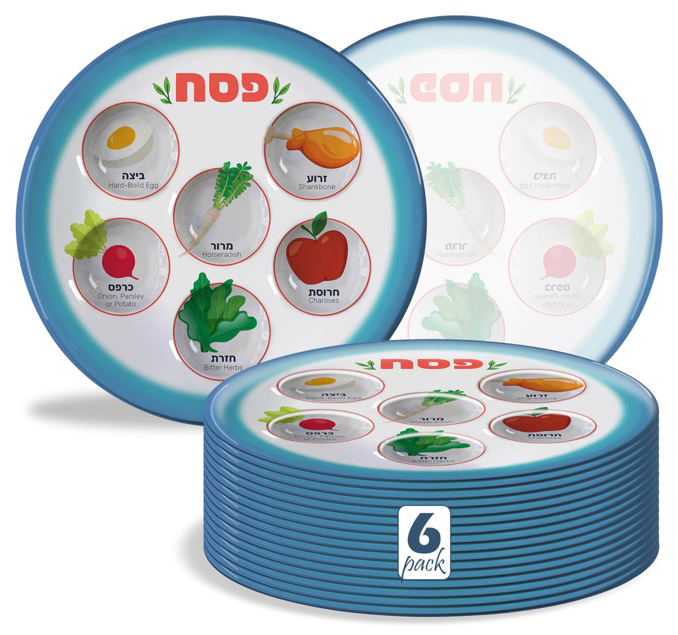 The Kosher Cook disposable seder plate shows graphic items for easy organization.