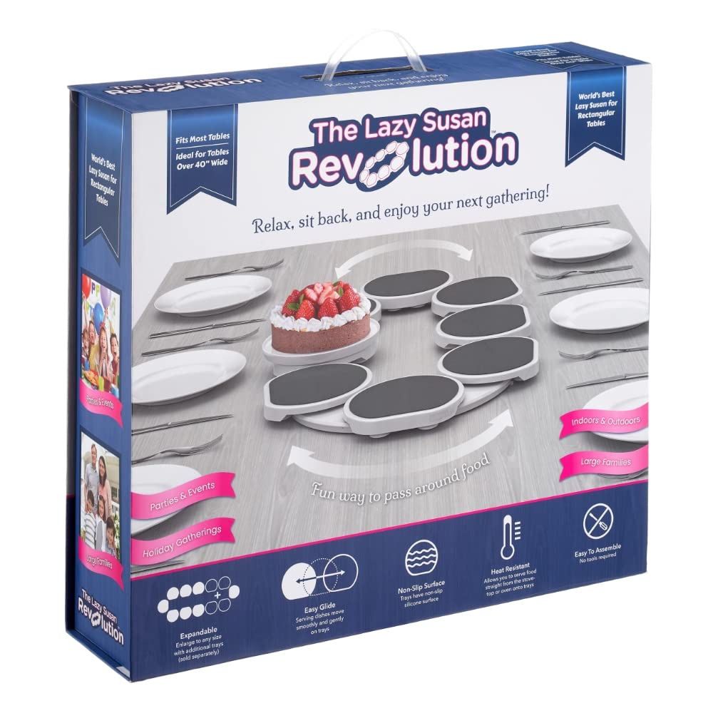 The Lazy Susan Revolution full set in dark gray on table, top view for easy self-service.