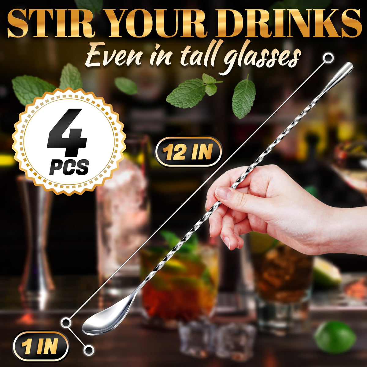 The Little Green Change 12-inch bar spoon reaches bottom to blend layers smoothly.