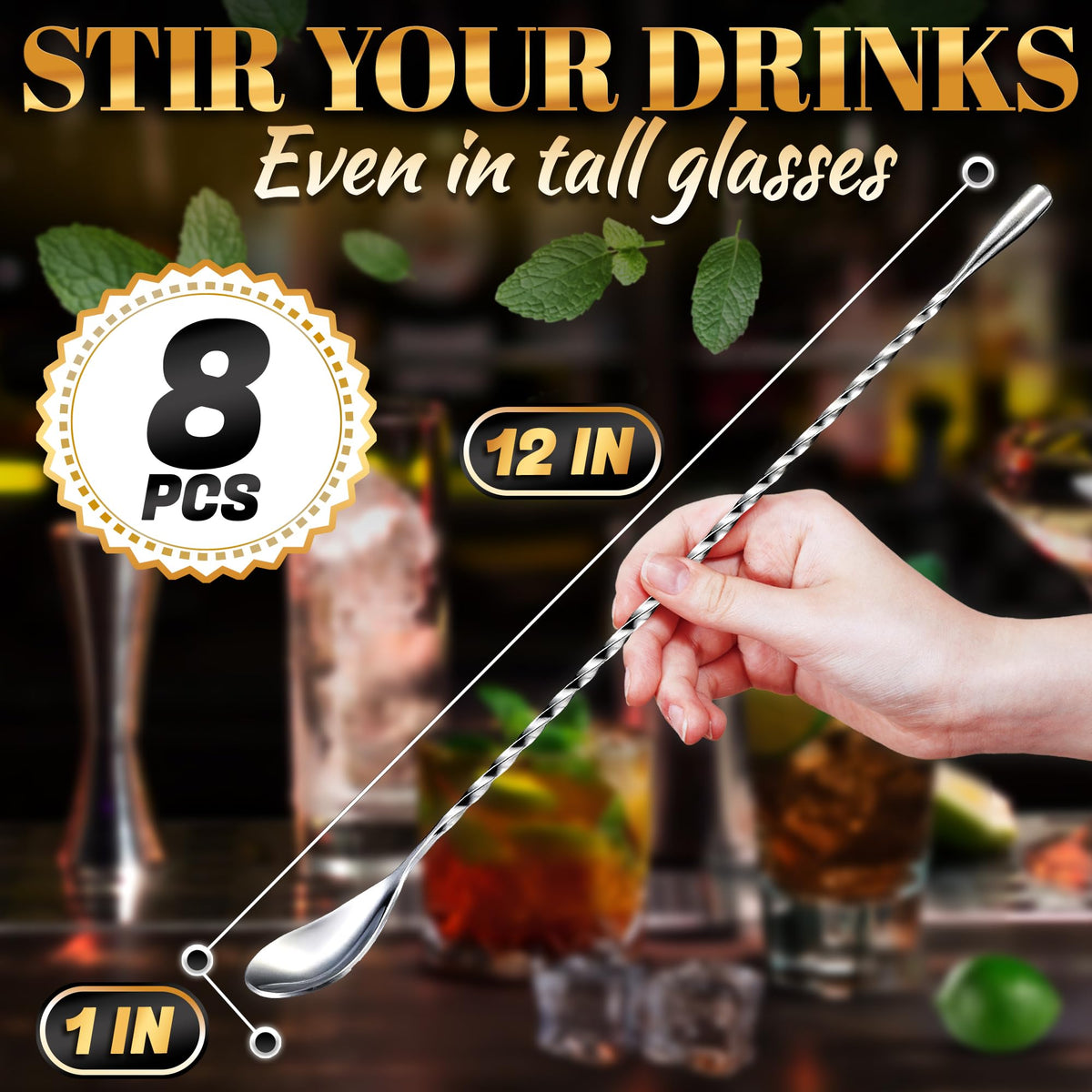 The Little Green Change 12 inch bar spoon reaches glass bottoms easily