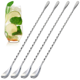 The Little Green Change 4-pcs bar spoons with twisted handles for precise cocktail stirring.