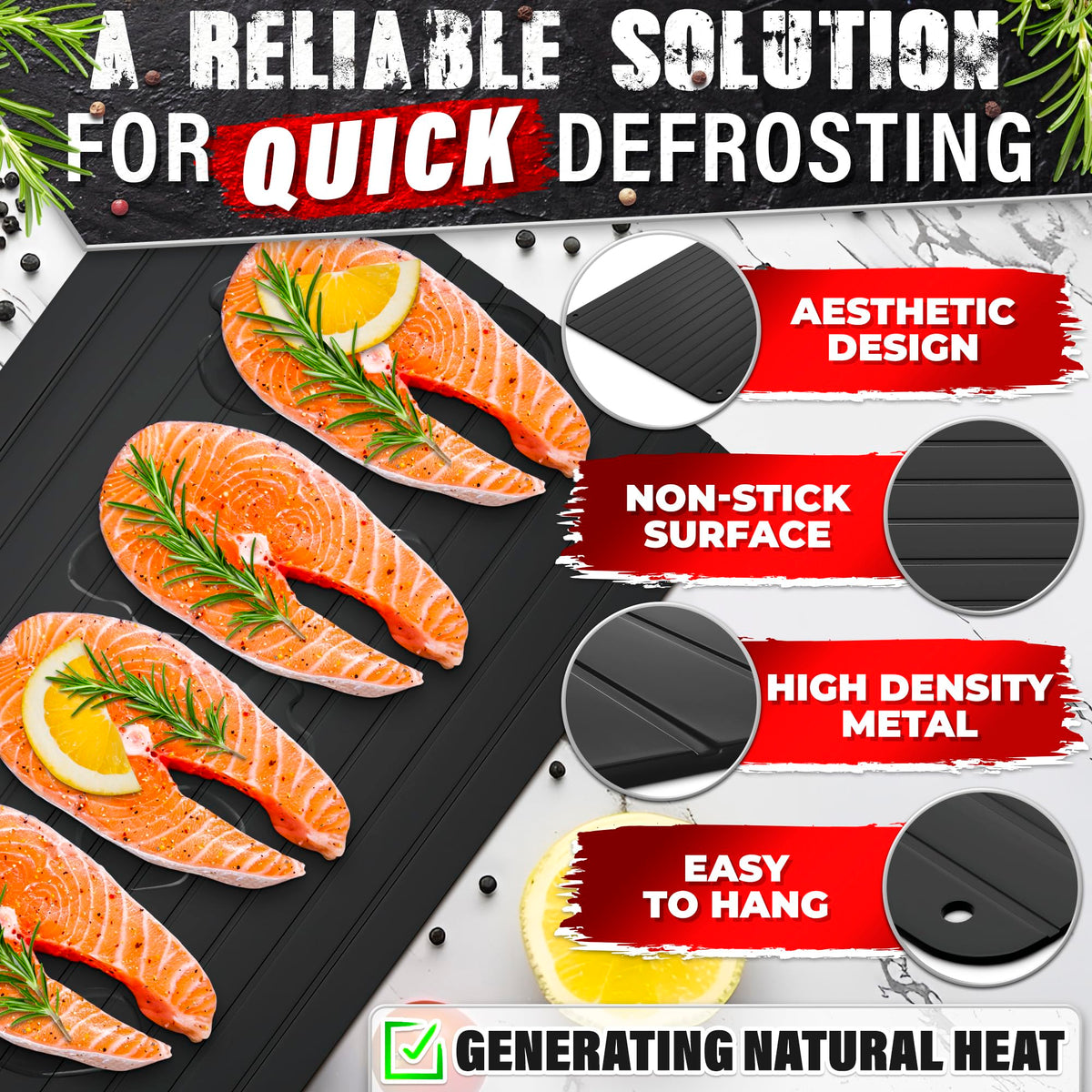 The Little Green Change defrost tray ergonomic handle for easy lifting.