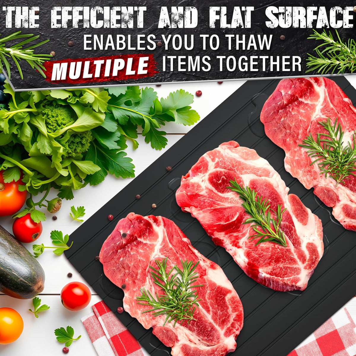 The Little Green Change defrost tray non-stick surface keeps foods and counters clean.