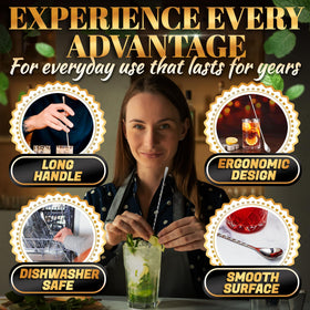 The Little Green Change long-handle stirrers reach tall glasses with ergonomic grip.