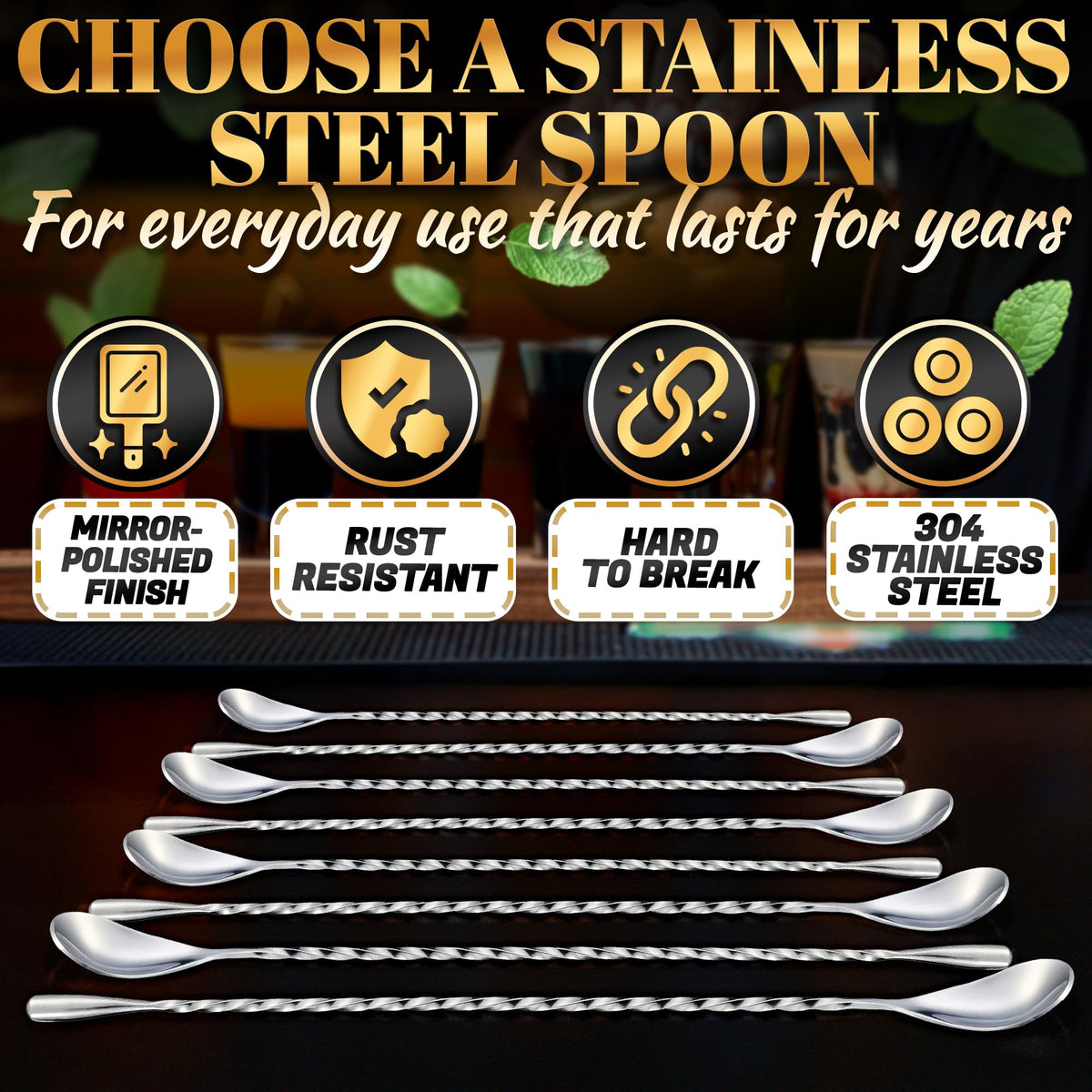 The Little Green Change stainless steel bar spoon shows durable 304 steel