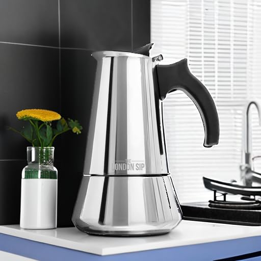 Steam safety valve on The London Sip moka pot, emphasizing controlled brewing.
