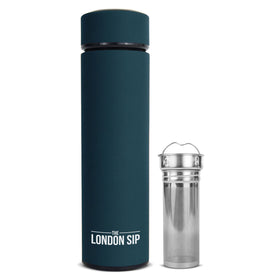 The London Sip tea infuser bottle shows inside two-piece strainer for loose leaf tea on the go.