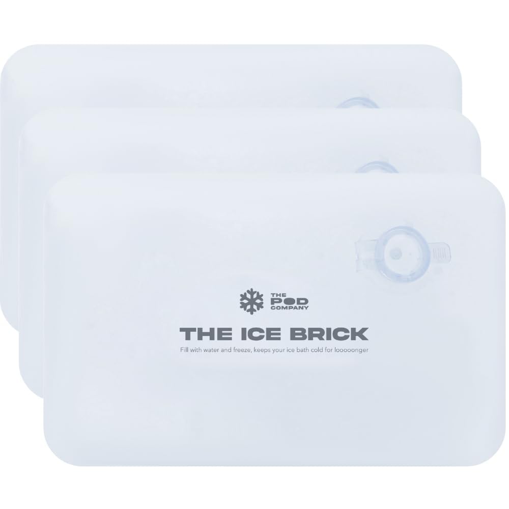The Pod Company three-pound ice bricks cooling your cold plunge quickly.