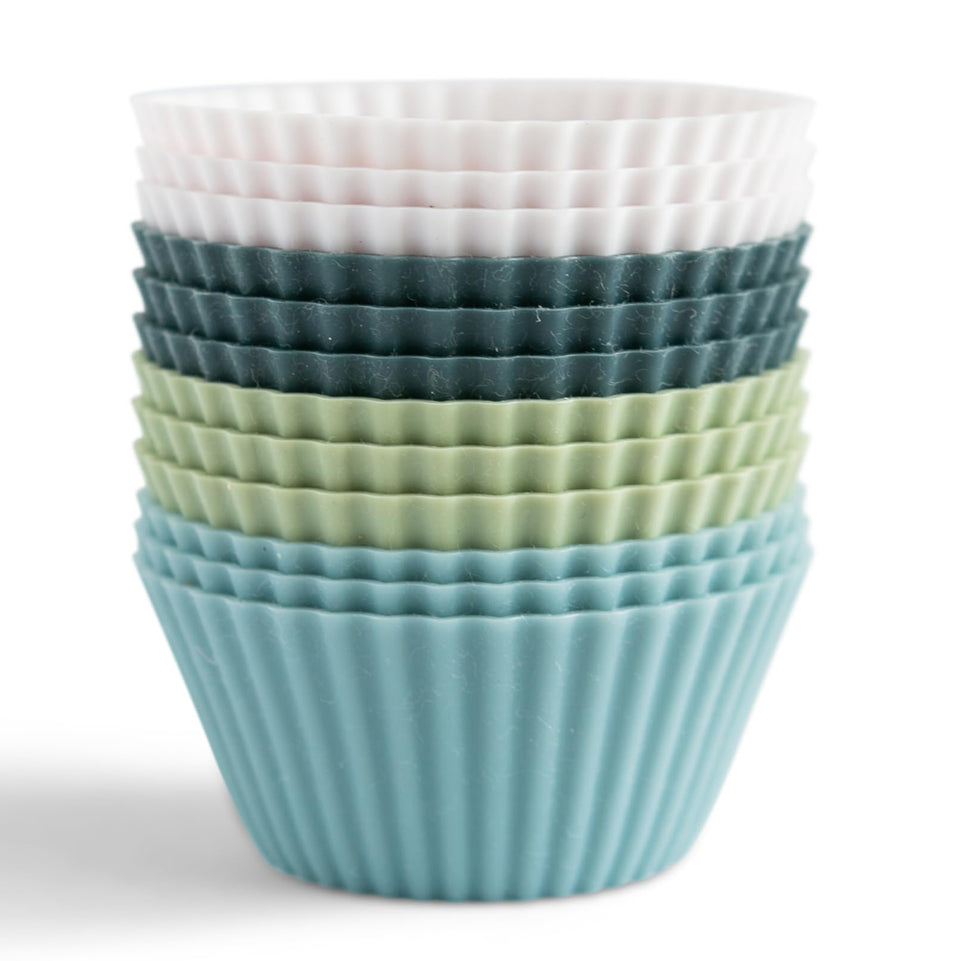 The Silicone Kitchen navy baking cup set, reusable and non-stick for easy baking.