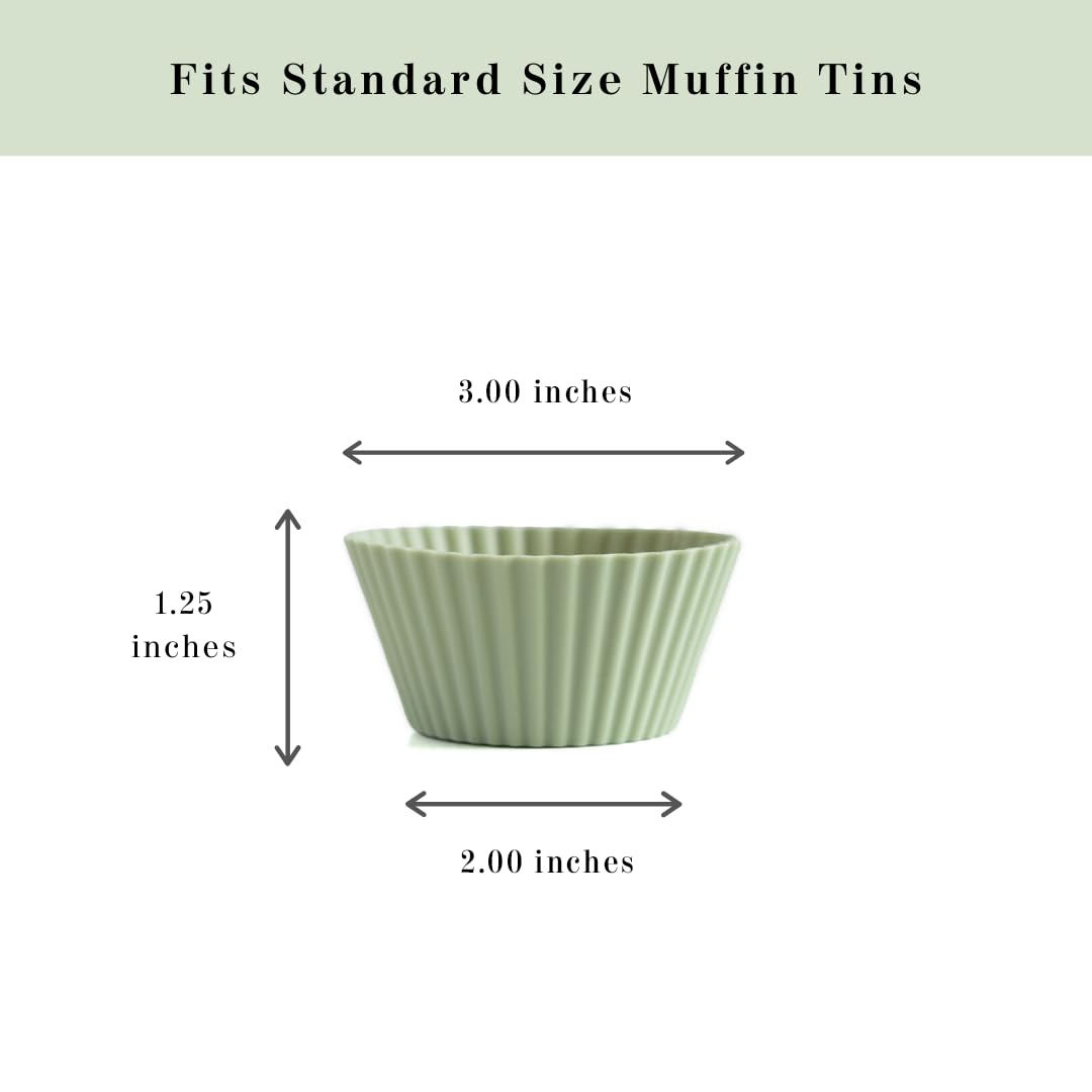 The Silicone Kitchen sage green baking cups in a row for muffins and bites.