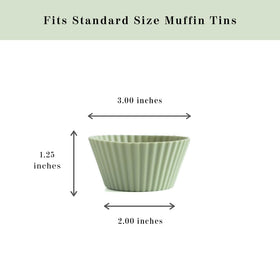 The Silicone Kitchen sage green baking cups in a row for muffins and bites.