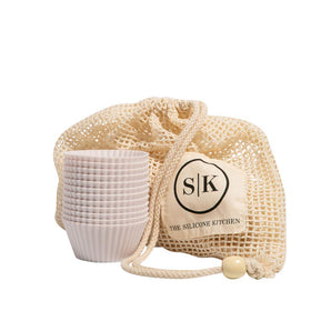 The Silicone Kitchen designer white cups set ready to bake in muffin tins with no greasing.