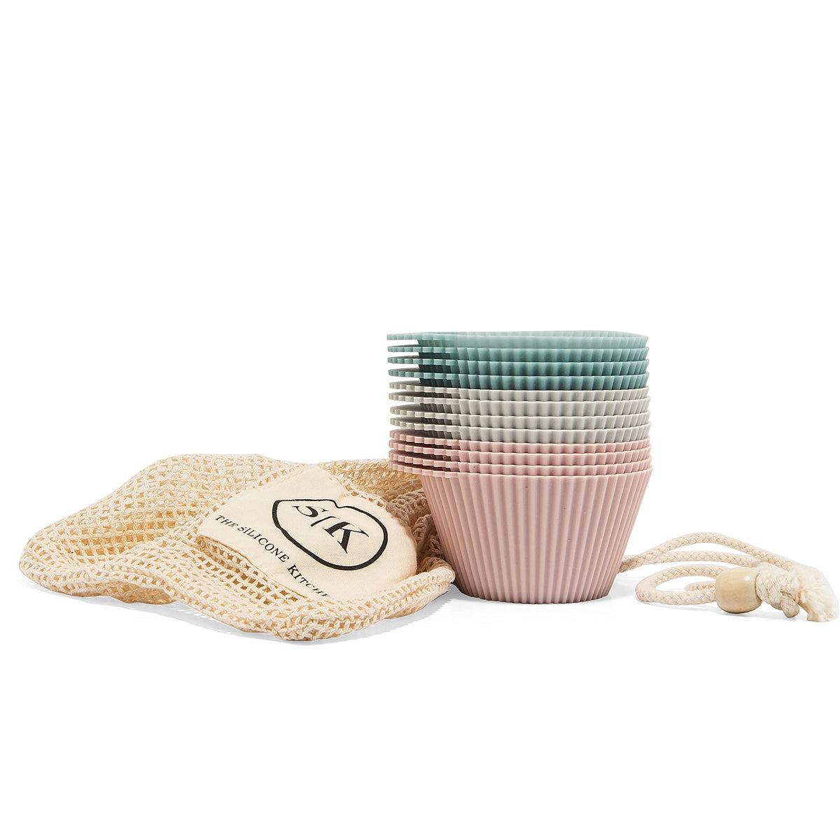 The Silicone Kitchen dusty blue baking cups in baking tray