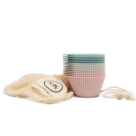 The Silicone Kitchen dusty blue baking cups in baking tray
