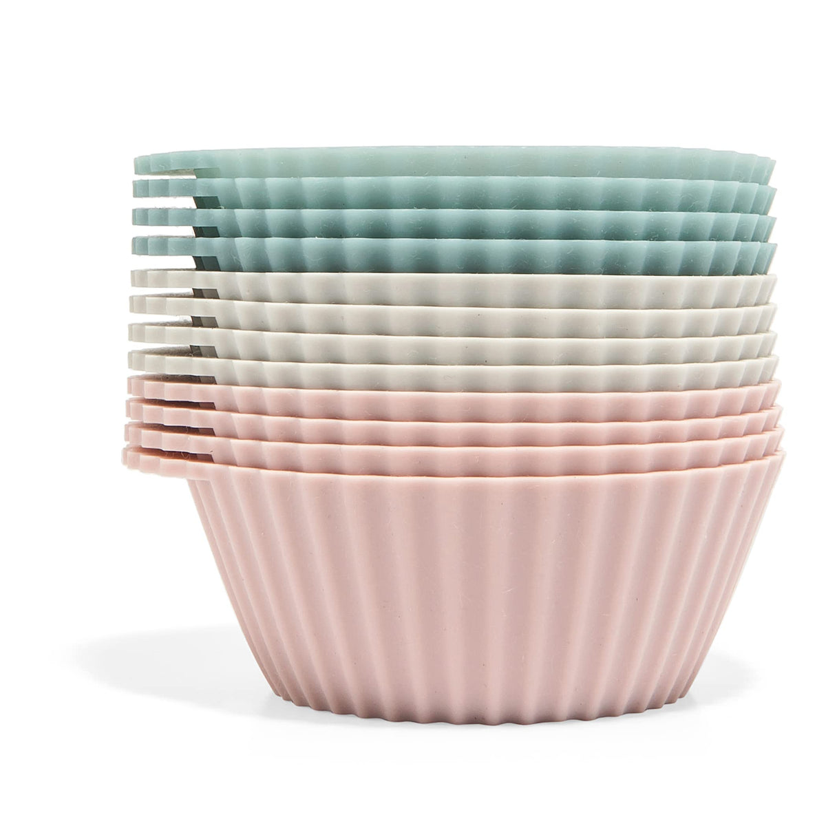 The Silicone Kitchen dusty rose baking cups in a muffin tin for cupcakes
