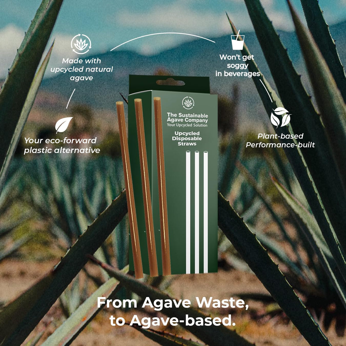 THE SUSTAINABLE AGAVE COMPANY agave fiber straw brown 8 inch highlights durable plant-based alternative