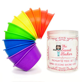 The Sweet Baker jumbo silicone cups stacked neatly for easy storage and reuse.