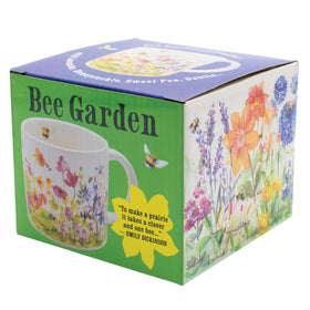 This 14 oz Bee Garden mug offers generous room for drinks.