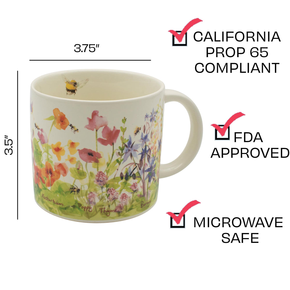 The Bee Garden mug handle provides comfortable grip for everyday sipping.