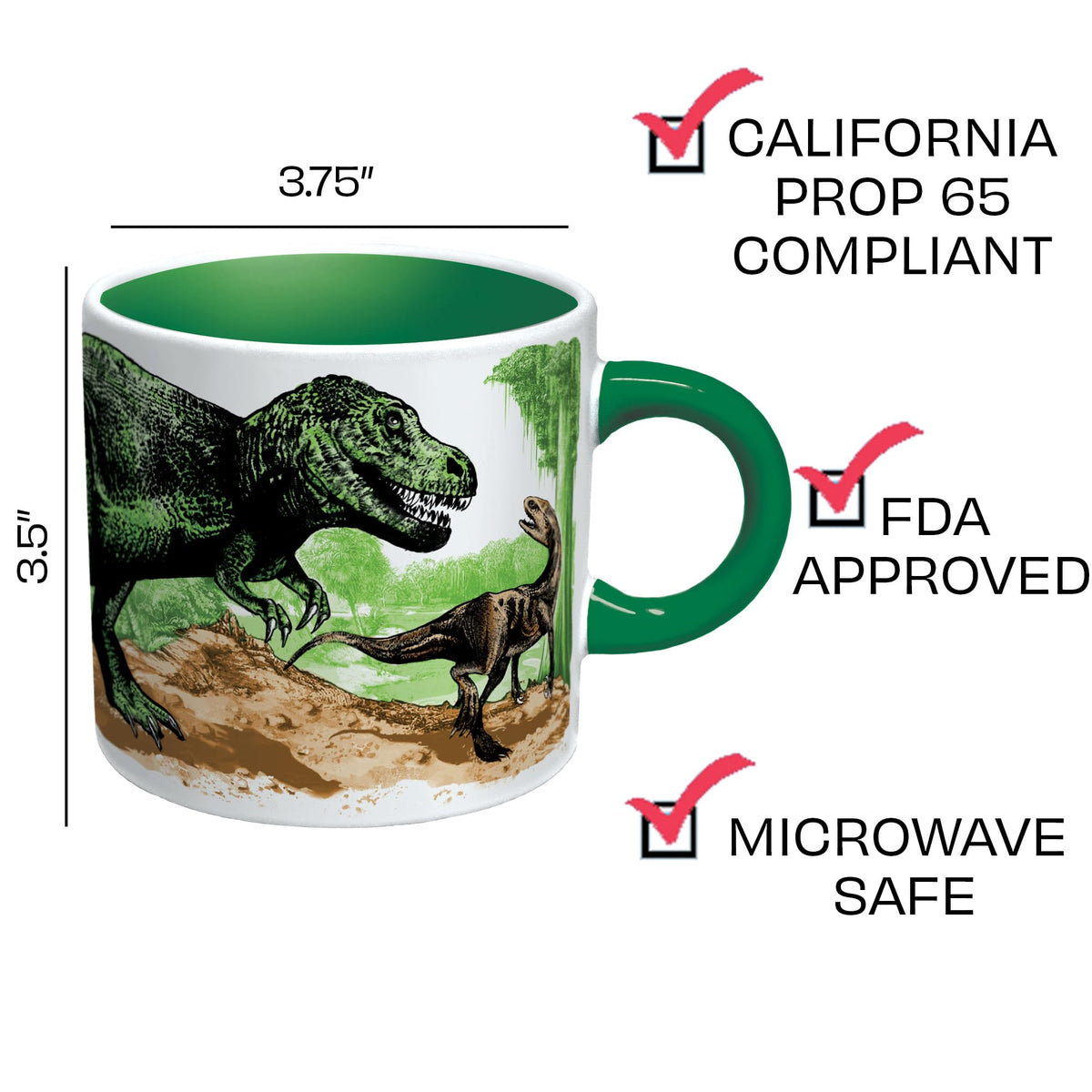 The Unemployed Philosophers Guild Disappearing Dino Mug reveals dinosaurs turning to fossils as hot liquid is poured.