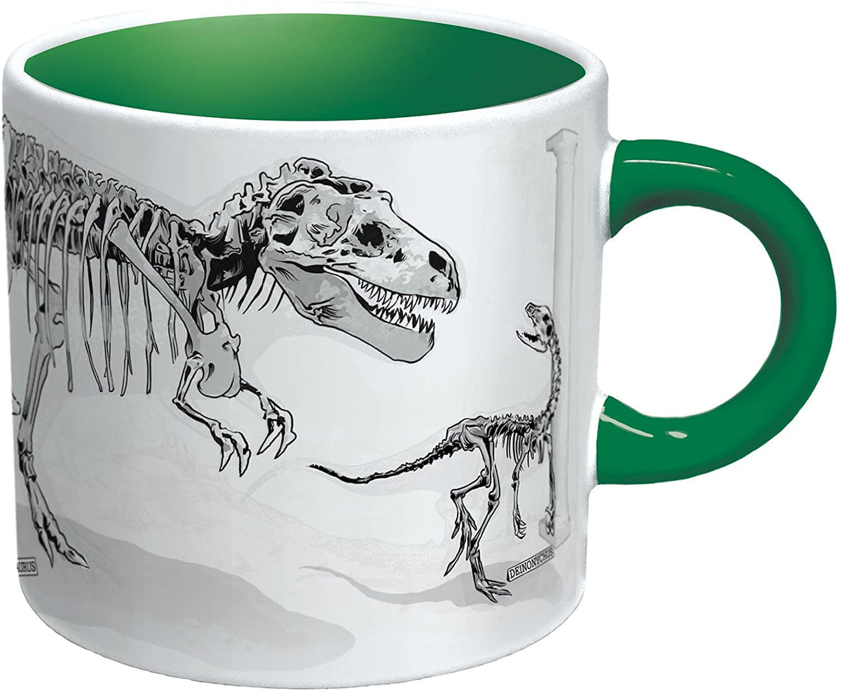 The Unemployed Philosophers Guild Disappearing Dino Mug handle detail highlighting comfortable grip.