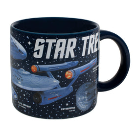 The Unemployed Philosophers Guild Starships mug, front view, ideal for space-themed mornings.