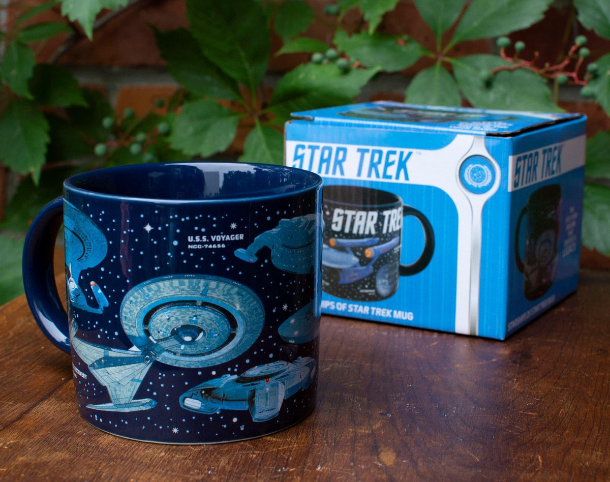 The Unemployed Philosophers Guild Starships mug in gift box, perfect for gifting.