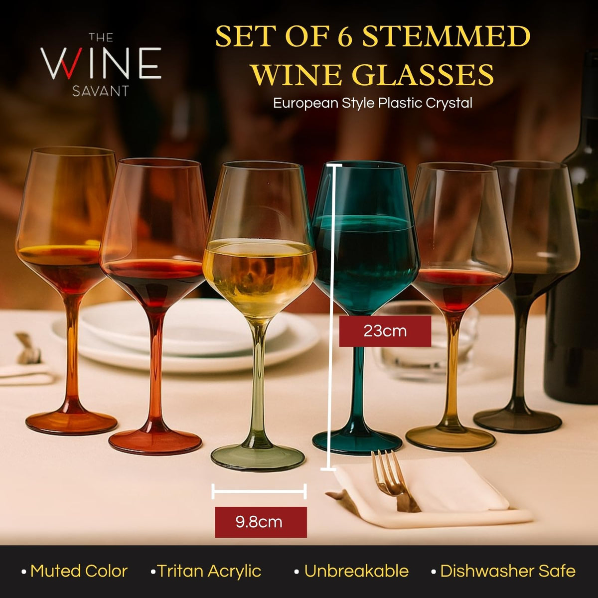 The Wine Savant acrylic Tritan glass is dishwasher safe for easy cleanup.